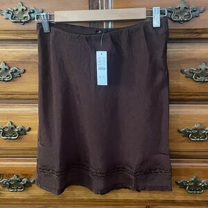 J Crew Lace Trim Slip Skirt in Brown Textured Satin XXS